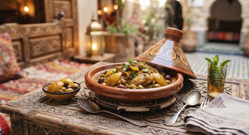 Moroccan cuisine served in a riad